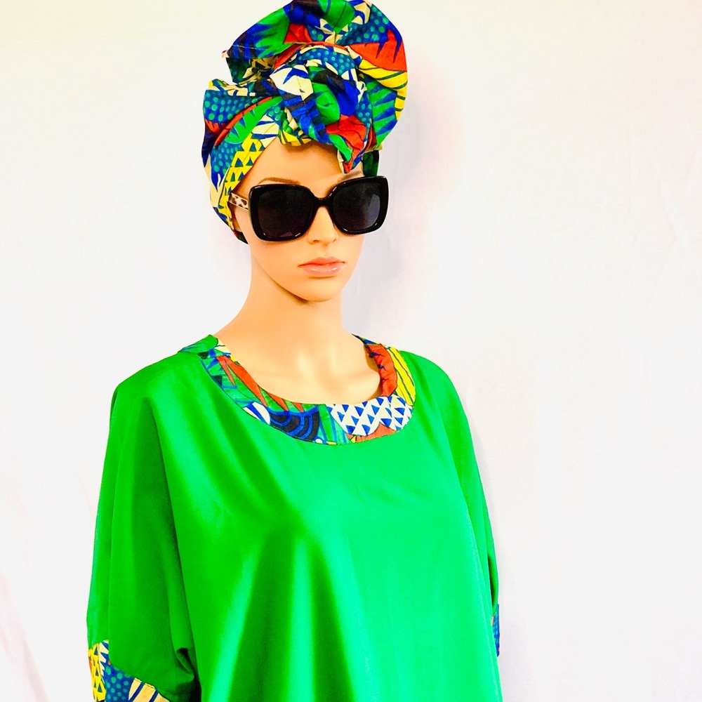 African Bubu Gown with Head Wrap